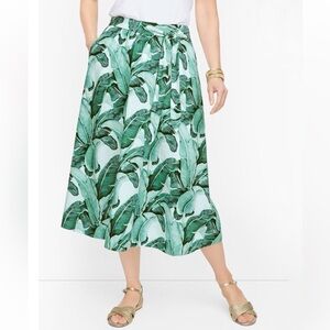 Talbots Green Palm Leaves A-Line Linen Blend Midi Skirt size medium